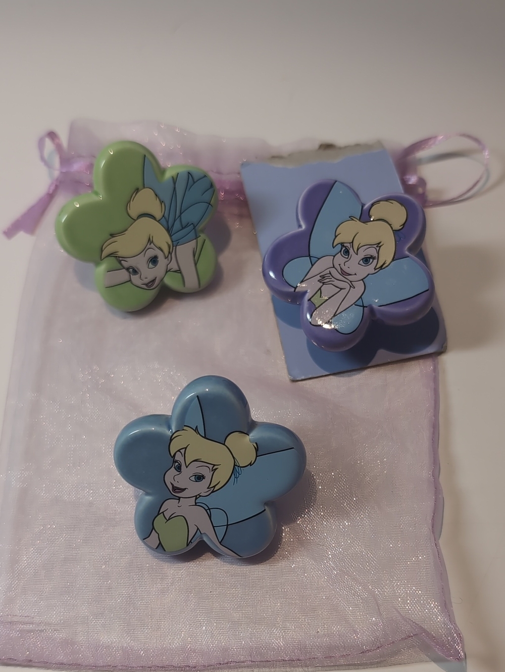 Tinkerbell Drawer Knobs/Pulls, Set Of 3 - Pastel Green, Purple, Blue